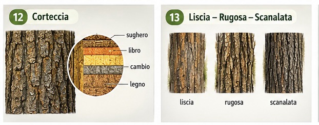 Corteccia liscia, rugosa e scanalata