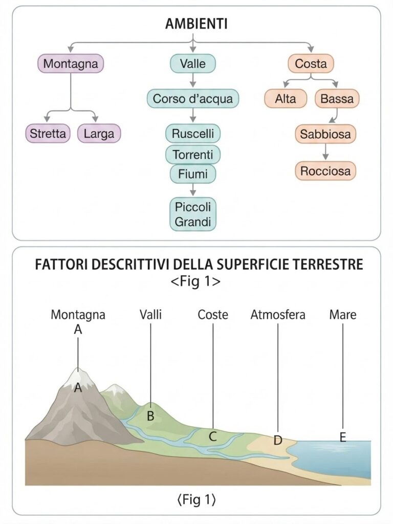 Schema degli ambienti naturali e dei principali elementi della superficie terrestre