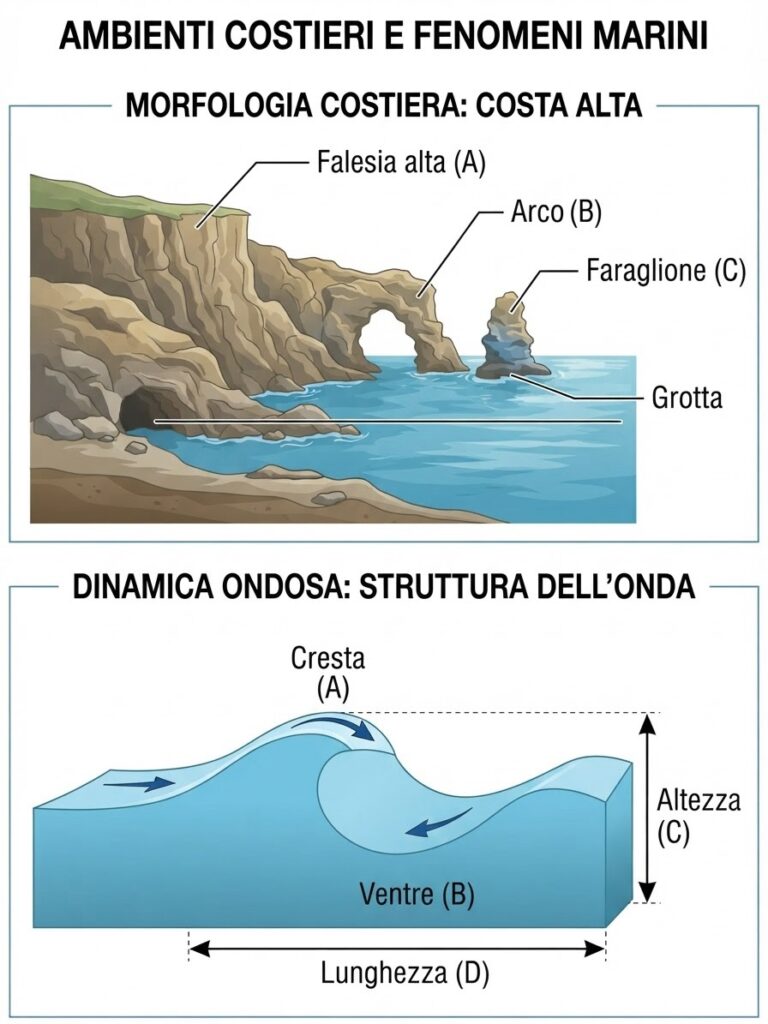 Ambienti costieri con coste rocciose, sabbia, golfi, archi, faraglioni e grotte